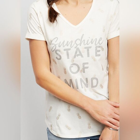 Maurices Size Large Short Sleeve Sunshine State Of Mind & Pineapples Graphic Tee - Picture 1 of 8